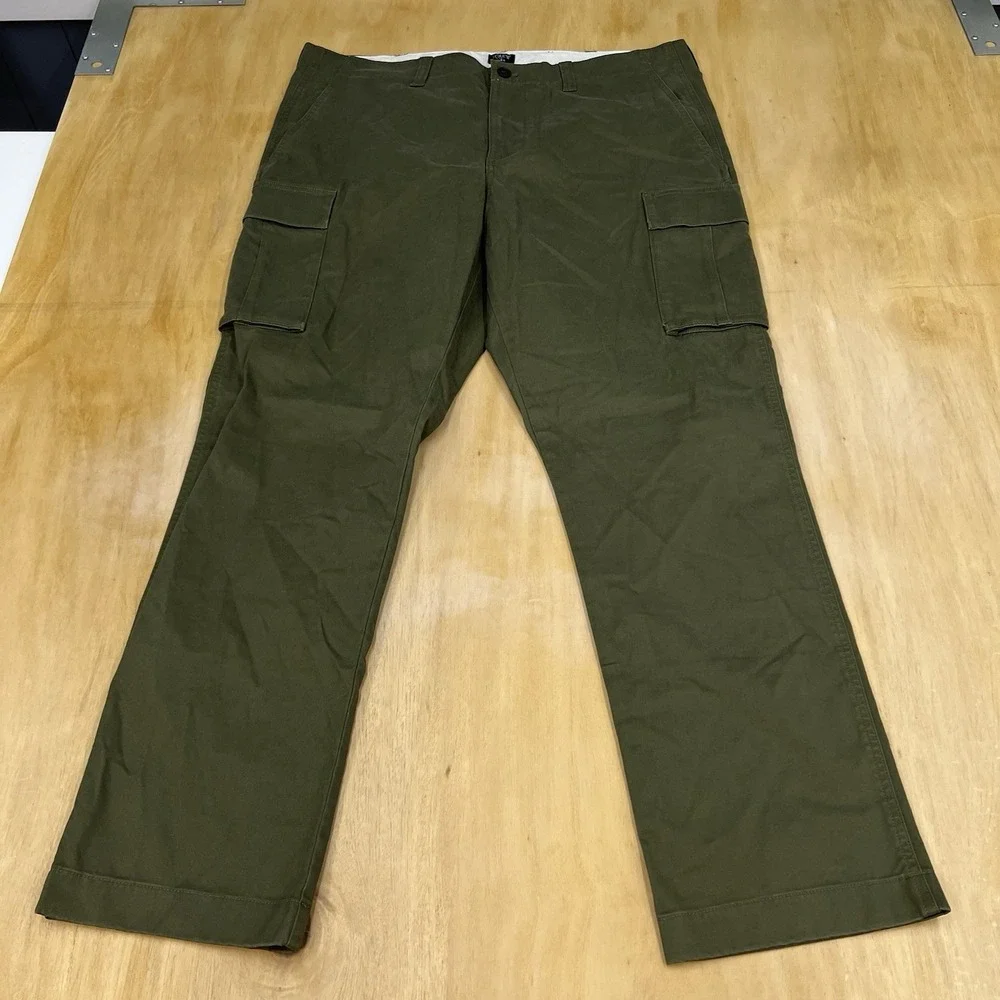 J Crew Flex Military Cargo Pants Mens 38x32 Slim Straight Green Twill Stretch